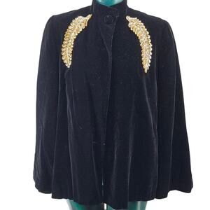 Vintage 1940s Black Velvet jacket opera coat Old Hollywood Regency glam  4351